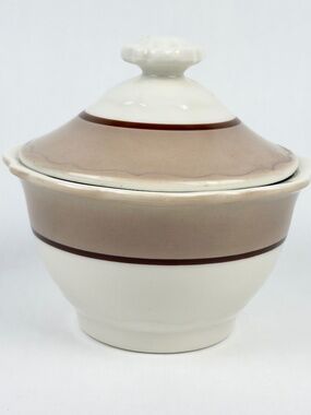 VTG 1960s Syracuse China Covered Footed Sugar Bowl Restaurant Ware Tan Stripe
